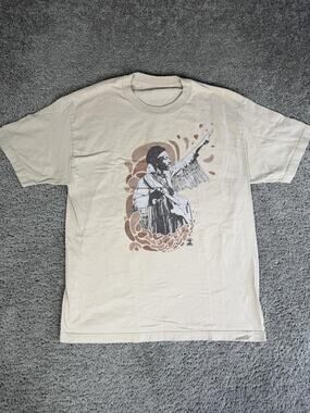 Authentic Hendrix Shirt Mens L Beige Jimi Hendrix Graphic Crew Neck Music Tee